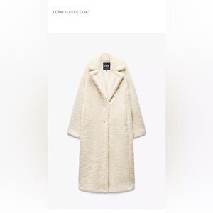 Zara Women's Long Fleece Coat - oyster white color